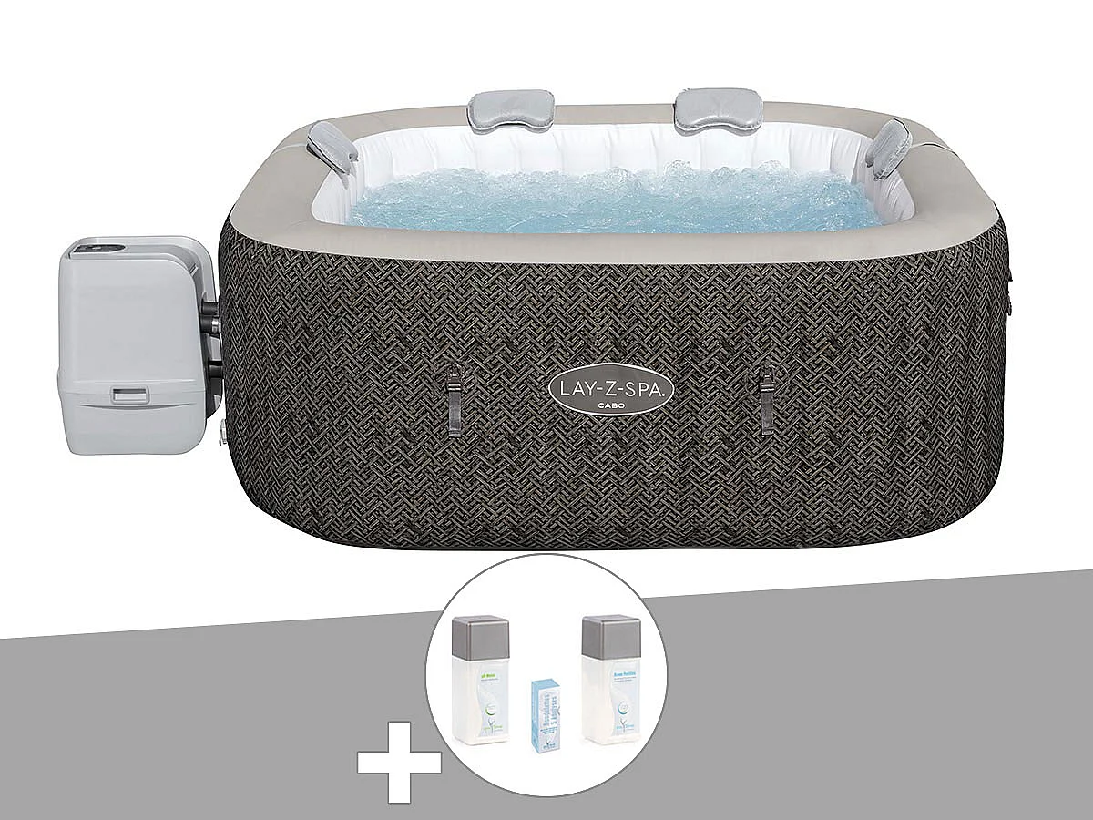 Kit spa gonflable Bestway Lay-Z-Spa Cabo carré Hydrojet 4/6 places + Kit de traitement au brome