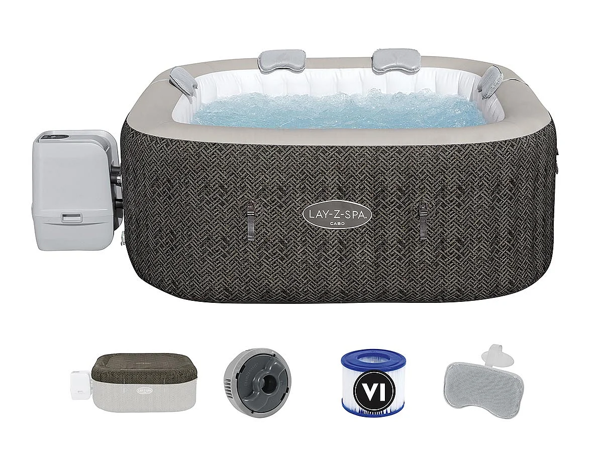 Kit spa gonflable Bestway Lay-Z-Spa Cabo carré Hydrojet 4/6 places + Kit de traitement au brome