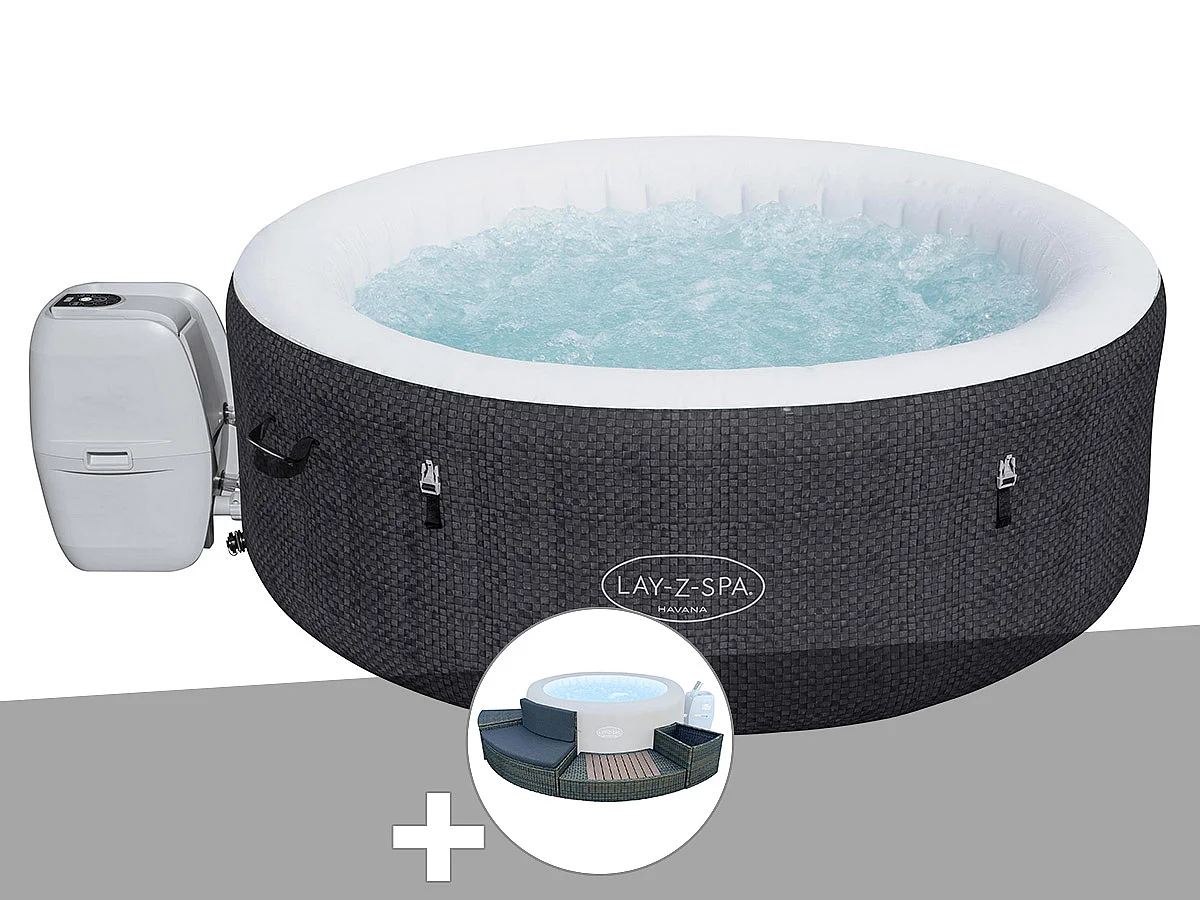 Kit spa gonflable Bestway Lay-Z-Spa Havana rond Airjet 2/4 places + Ensemble mobilier 4 modules