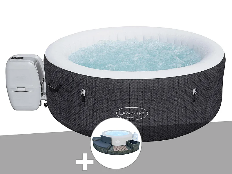 Kit spa gonflable Bestway Lay-Z-Spa Havana rond Airjet 2/4 places + Ensemble mobilier 4 modules