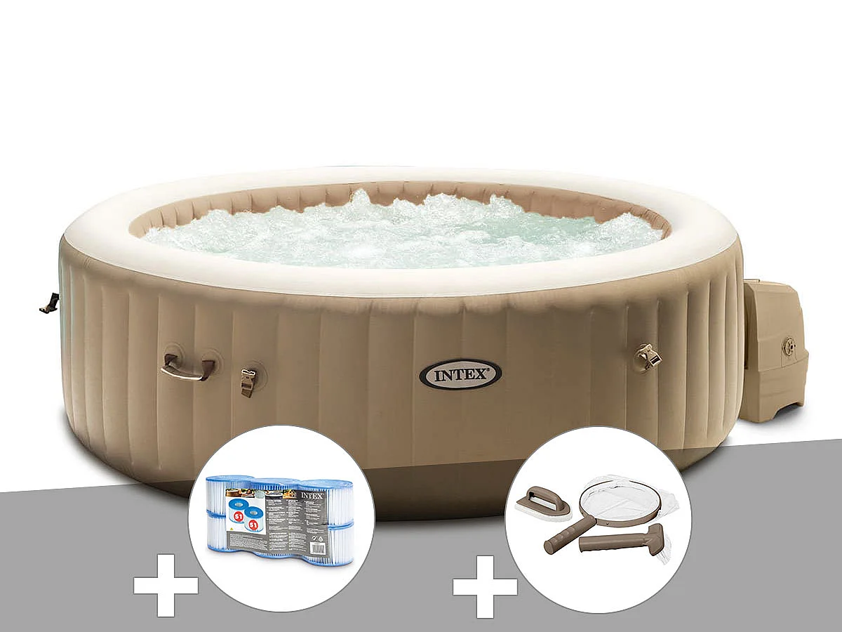 Kit spa gonflable Intex PureSpa Sahara rond Bulles 4 places + 6 filtres + Kit d'entretien