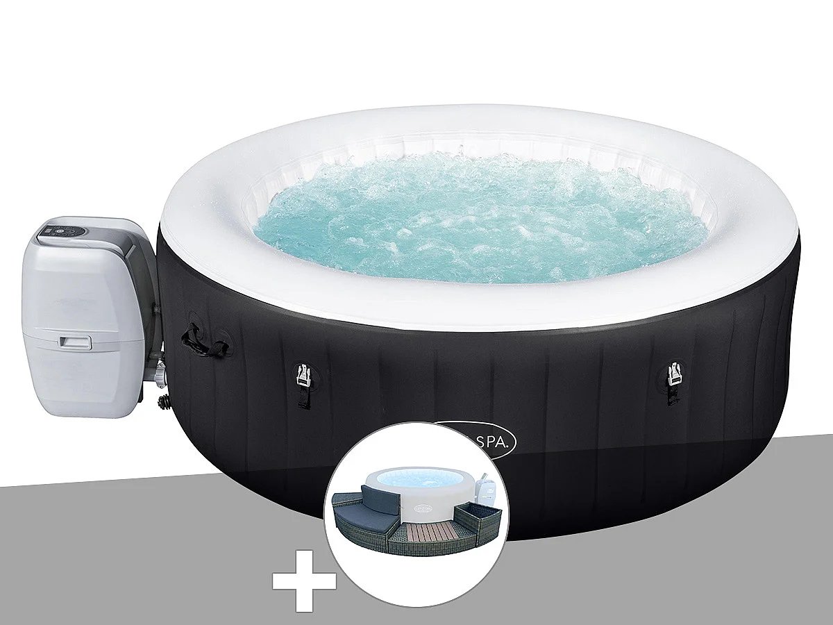 Kit spa gonflable Bestway Lay-Z-Spa Miami rond Airjet 4 places + Ensemble mobilier 4 modules