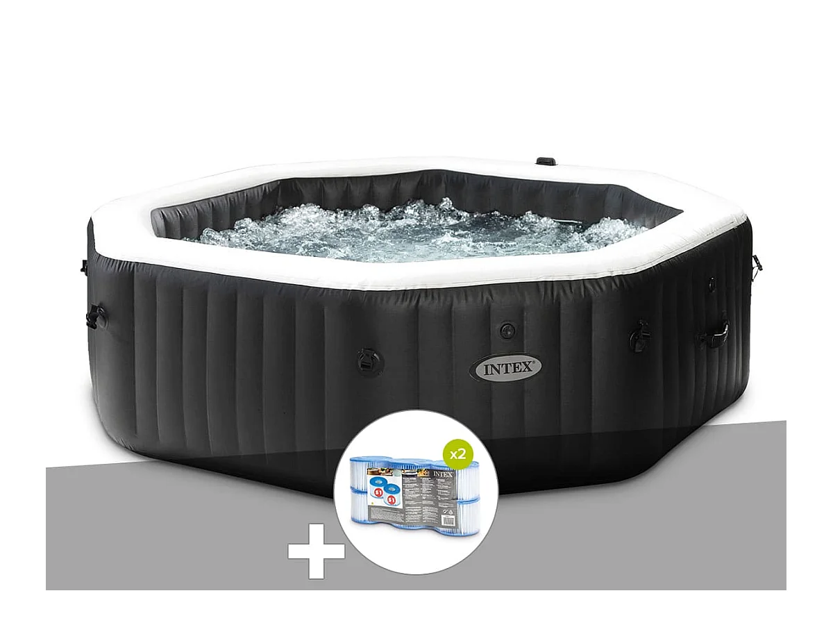 Kit spa gonflable Intex PureSpa Carbone octogonal Bulles et Jets 6 places + 12 filtres