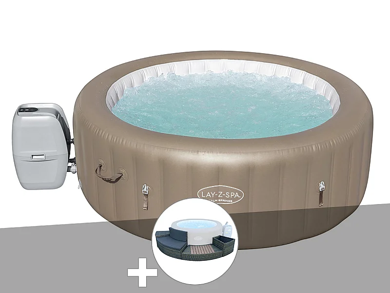 Kit spa gonflable Bestway Lay-Z-Spa Palm Springs rond Airjet 4/6 places + Ensemble mobilier