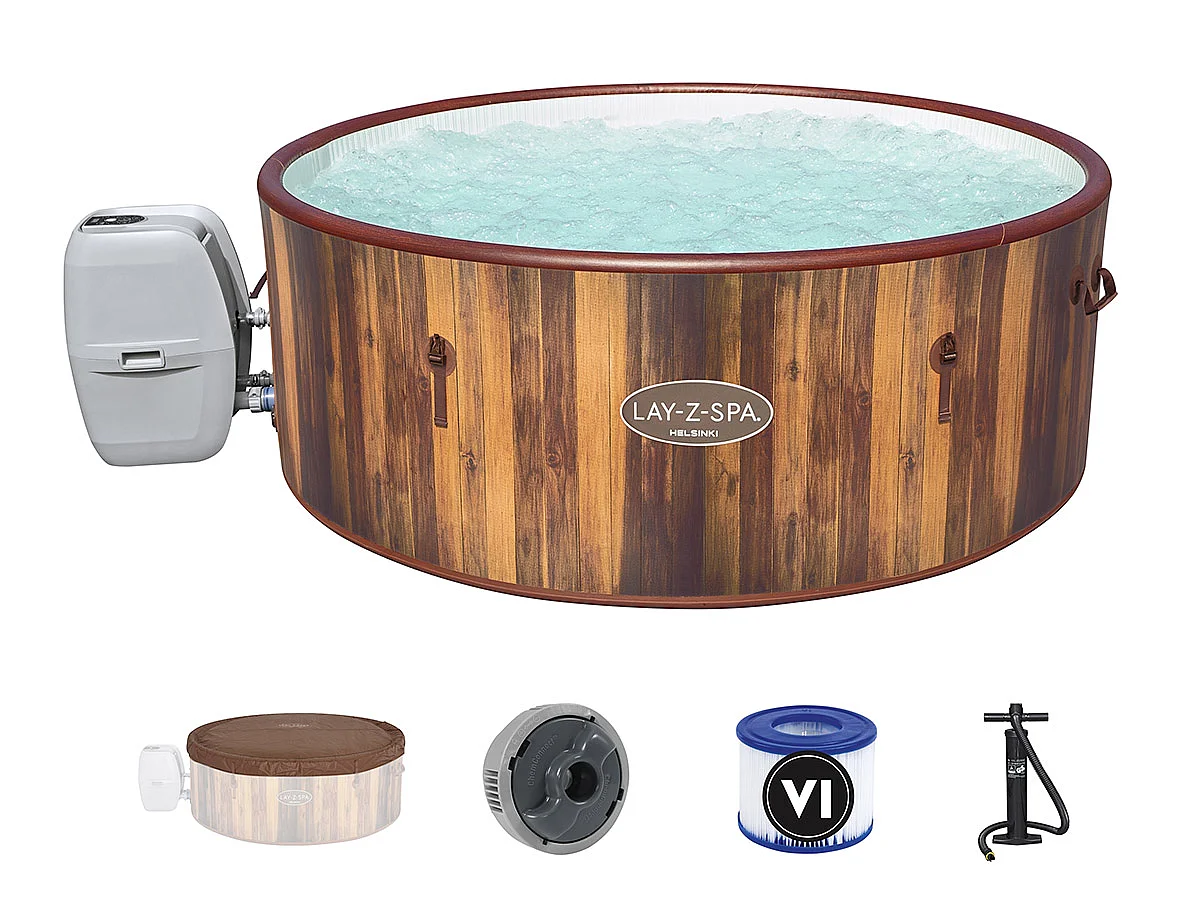 Kit spa gonflable Bestway Lay-Z-Spa Helsinki rond Airjet 5/7 places + 6 filtres + Kit de nettoyage + Kit de traitement au brome