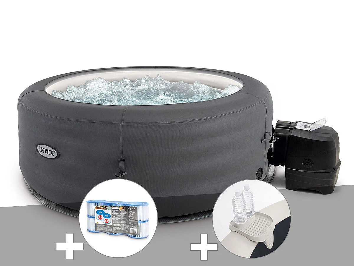 Kit spa gonflable Intex PureSpa Access rond Bulles 4 places + 6 filtres + Porte-verre