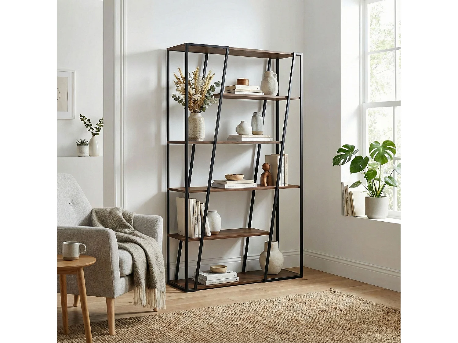 Bibliothèque 4 étagères en métal noir - BI0037