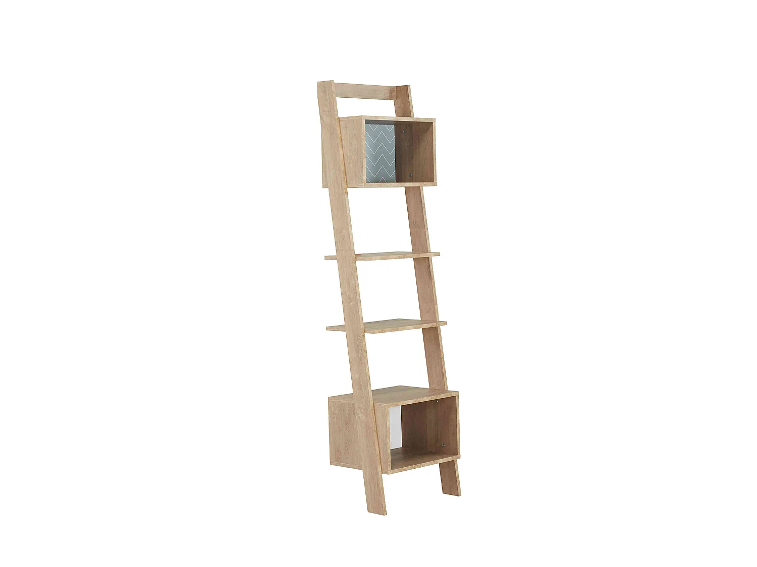 Bibliothèque 2 niches 2 étagères en bois imitation chêne clair - BI5046