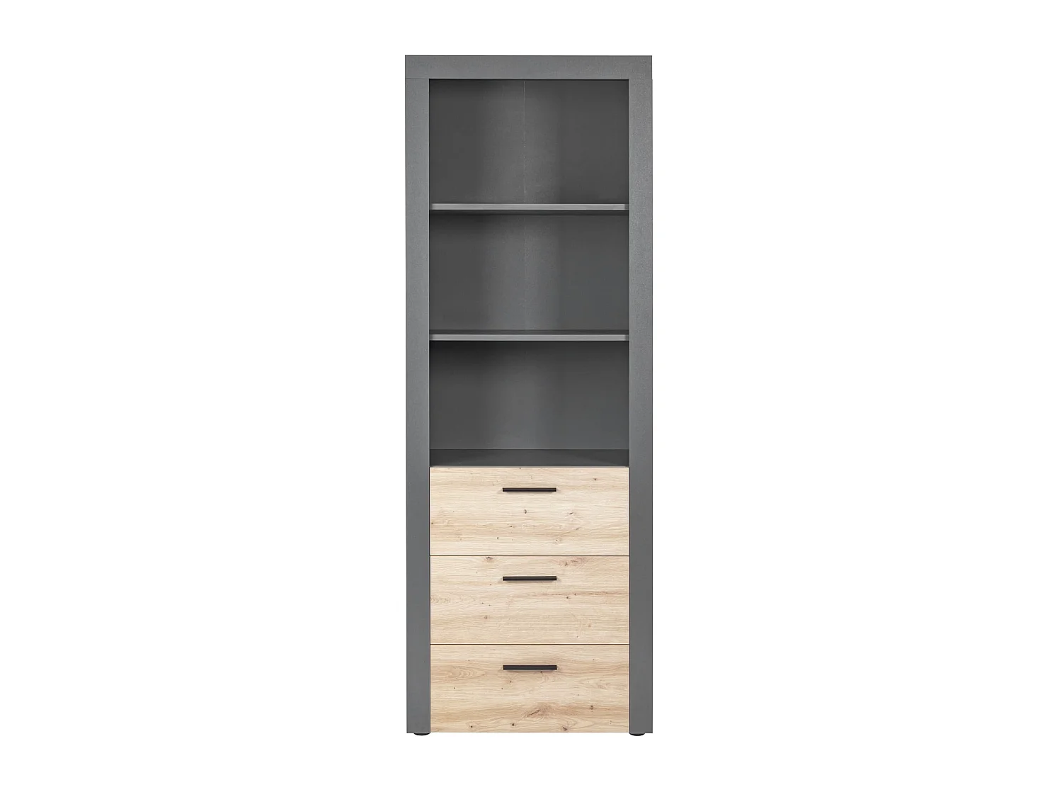 Etagère 3 niches en bois anthracite avec 3 tiroirs chêne artisan - ET12117