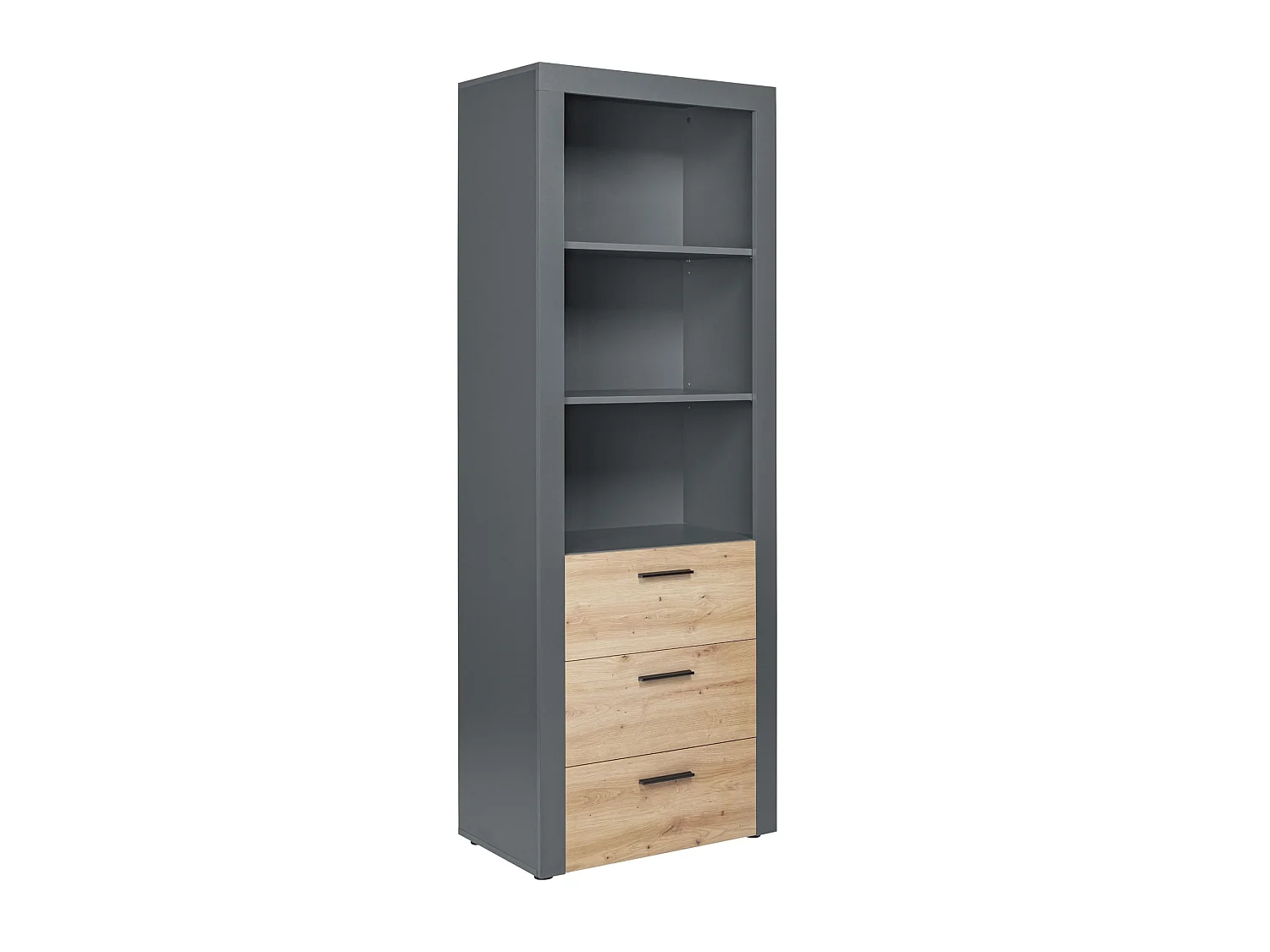 Etagère 3 niches en bois anthracite avec 3 tiroirs chêne artisan - ET12117