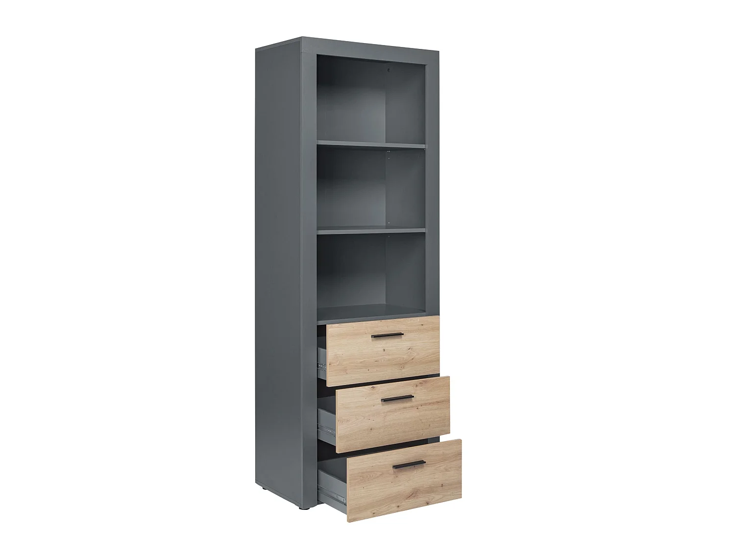 Etagère 3 niches en bois anthracite avec 3 tiroirs chêne artisan - ET12117