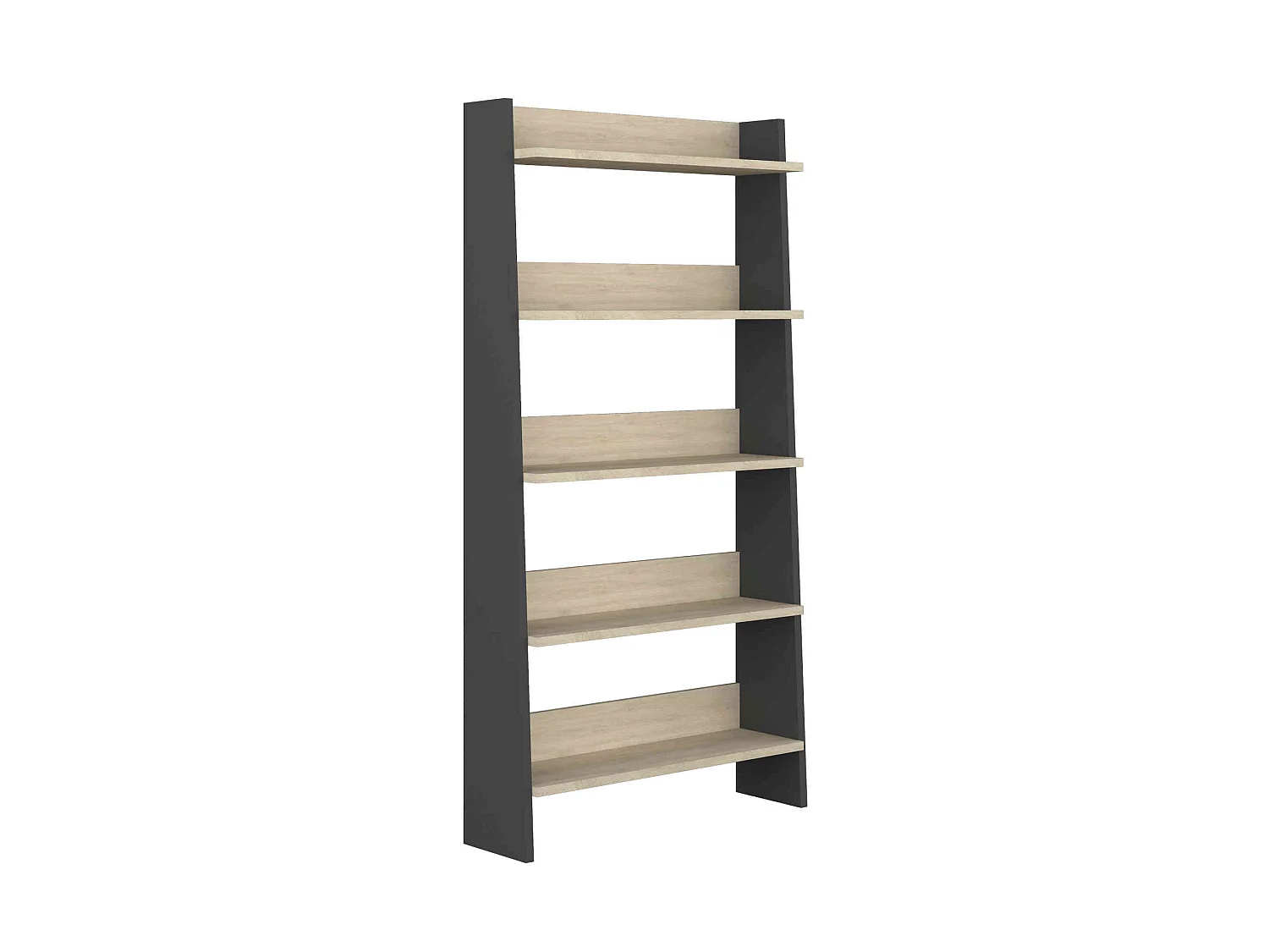 Bibliothèque 5 étagères en bois imitation chêne et gris - BI9049