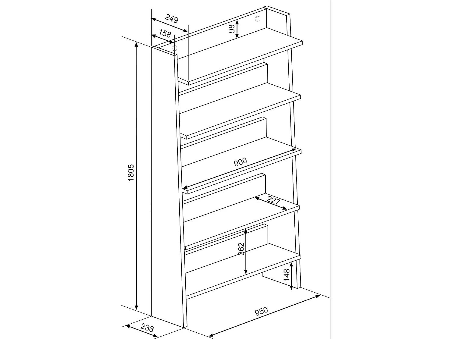 Bibliothèque 5 étagères en bois imitation chêne et gris - BI9049