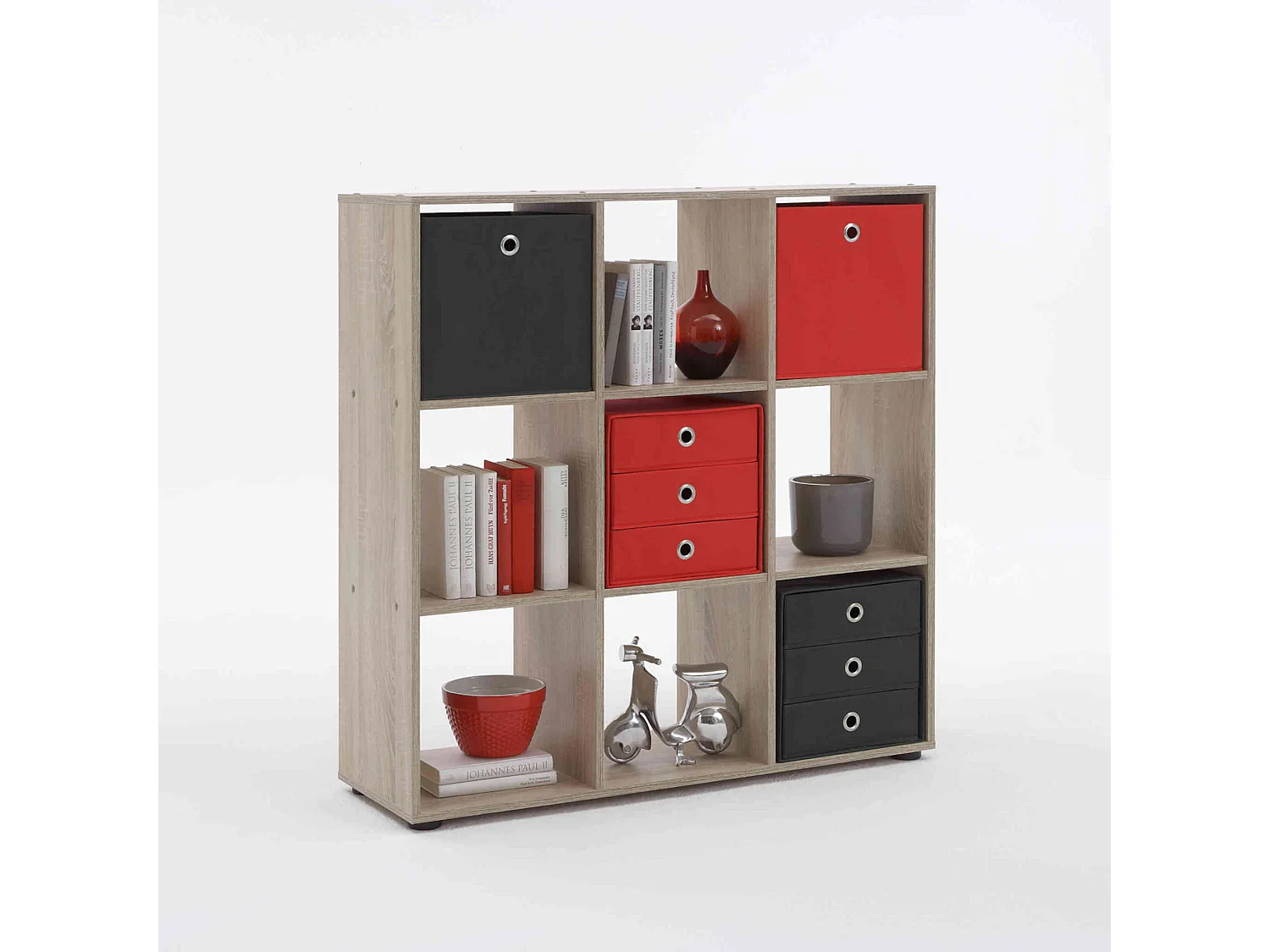 Bibliothèque 9 cases en bois imitation chêne - BI13011