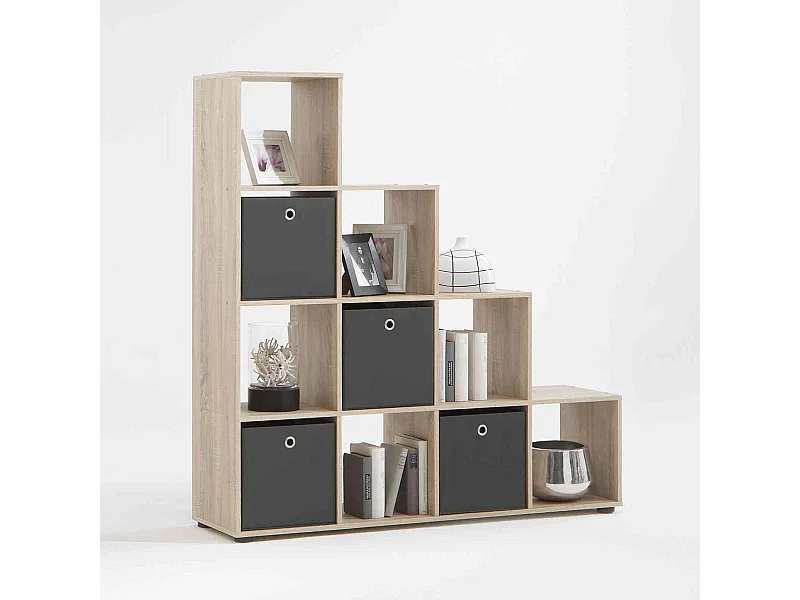 Bibliothèque escalier 10 cases en bois imitation chêne clair - BI13009