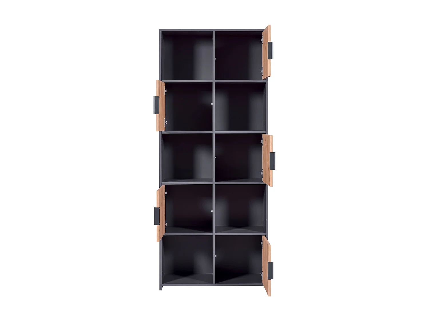 Etagère 10 cases en bois anthracite avec 5 portes battantes chêne artisan - ET12116