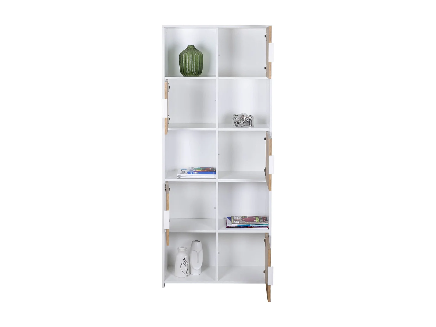 Etagère 10 cases en bois blanc avec 5 portes battantes chêne artisan - ET12116