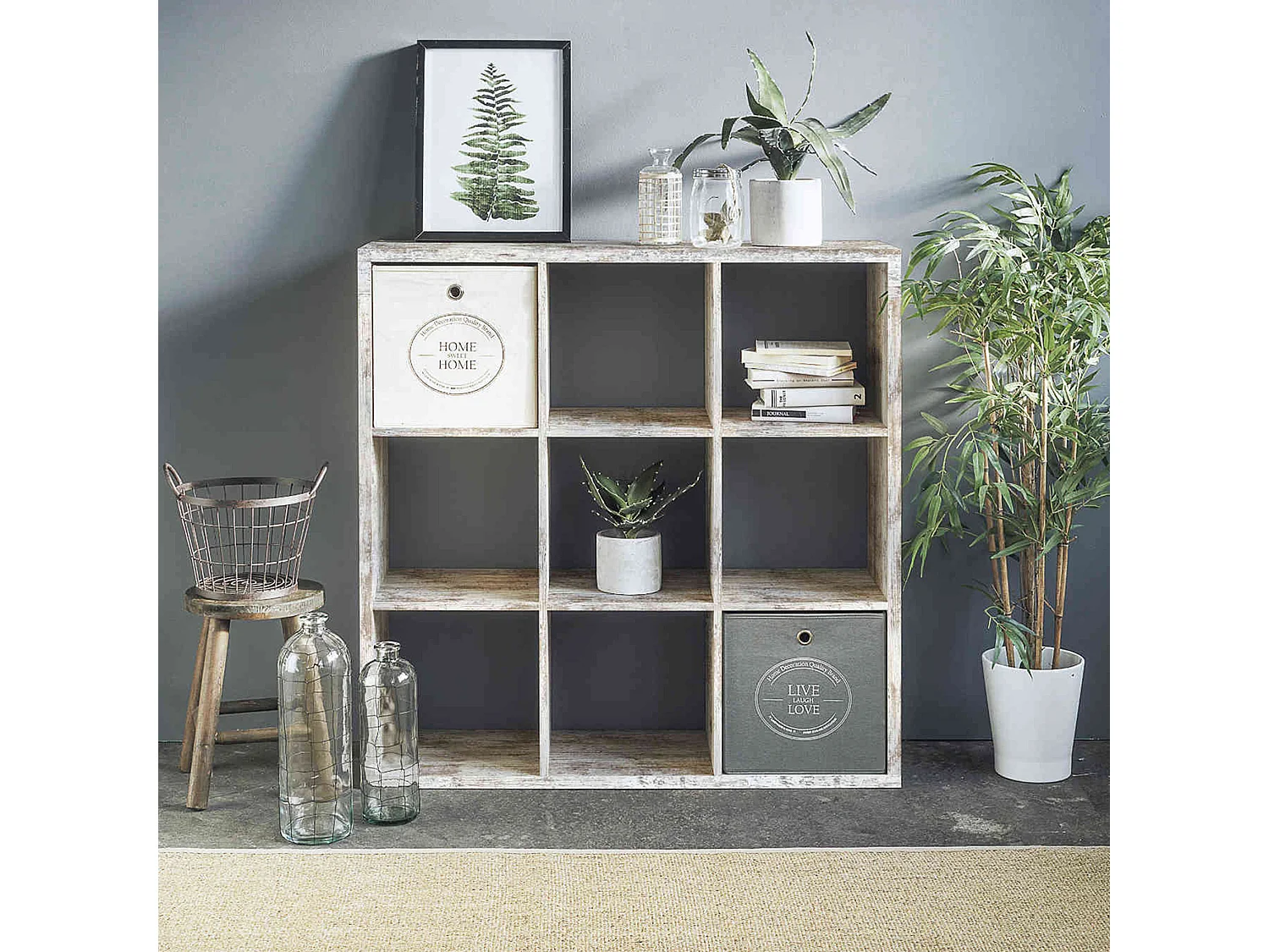 Bibliothèque 9 cases en bois clair - BI7078