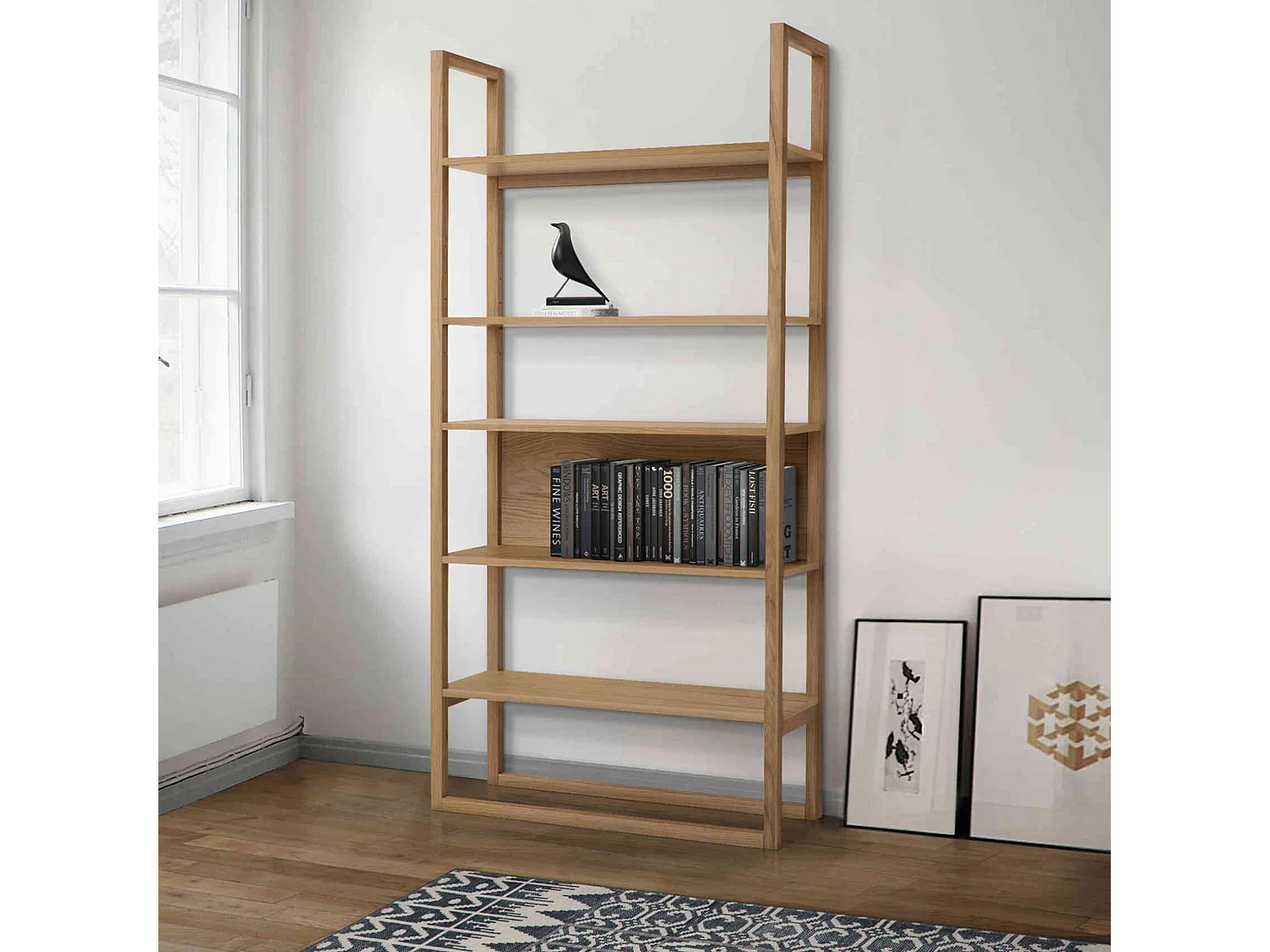 Bibliothèque en bois massif imitation chêne - BI016
