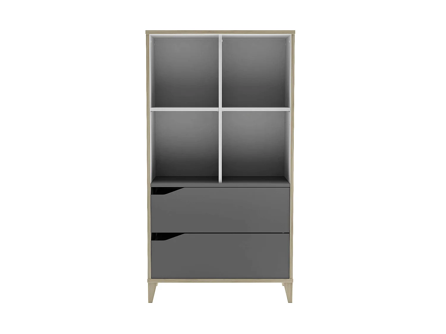 Bibliothèque enfant 2 tiroirs et 4 niches en bois blanc et gris - BI216