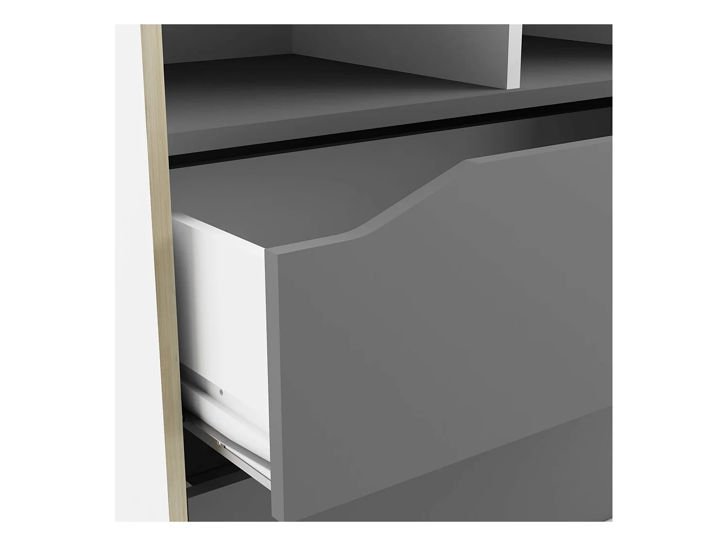 Bibliothèque enfant 2 tiroirs et 4 niches en bois blanc et gris - BI216