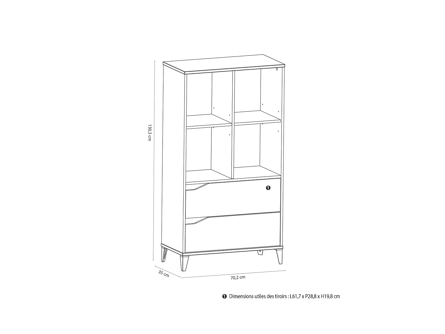 Bibliothèque enfant 2 tiroirs et 4 niches en bois blanc et gris - BI216