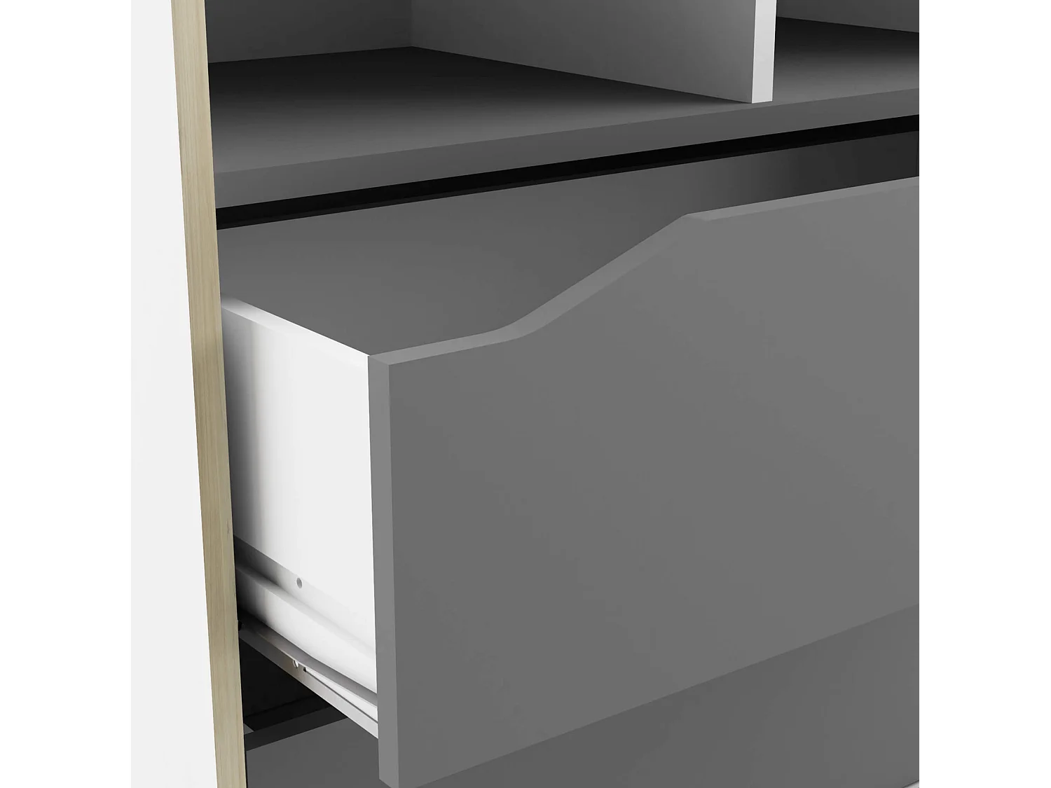 Bibliothèque enfant 2 tiroirs et 4 niches en bois blanc et gris - BI216