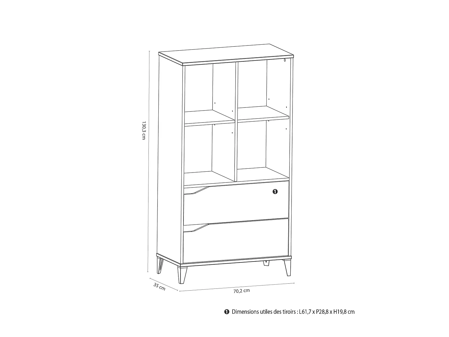 Bibliothèque enfant 2 tiroirs et 4 niches en bois blanc et gris - BI216