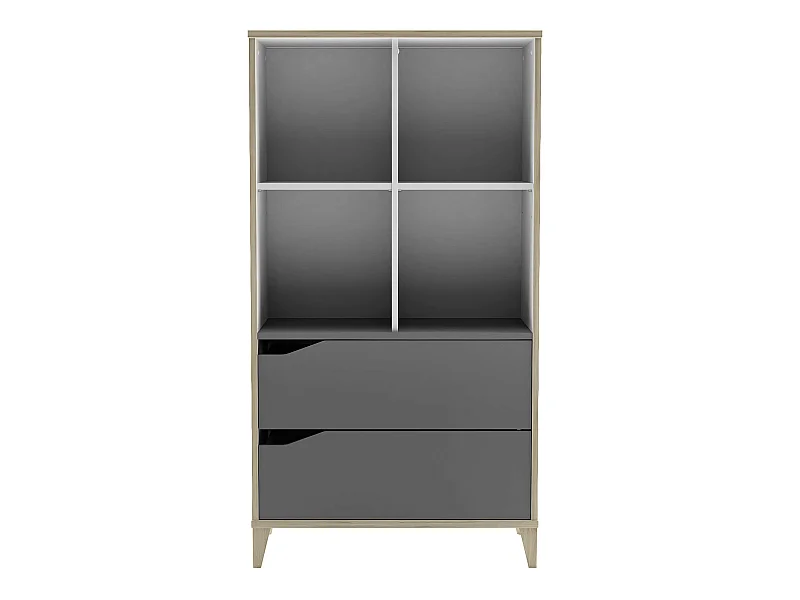 Bibliothèque enfant 2 tiroirs et 4 niches en bois blanc et gris - BI216