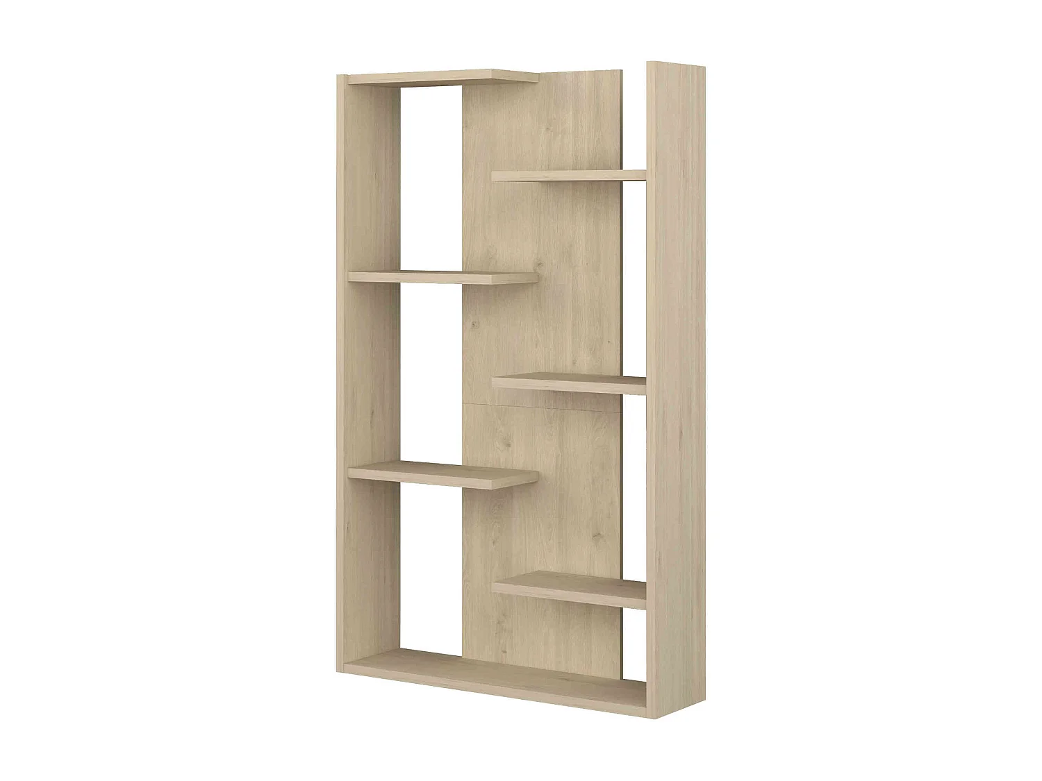 Bibliothèque 7 étagères en quinconce en bois imitation chêne clair - BI9045