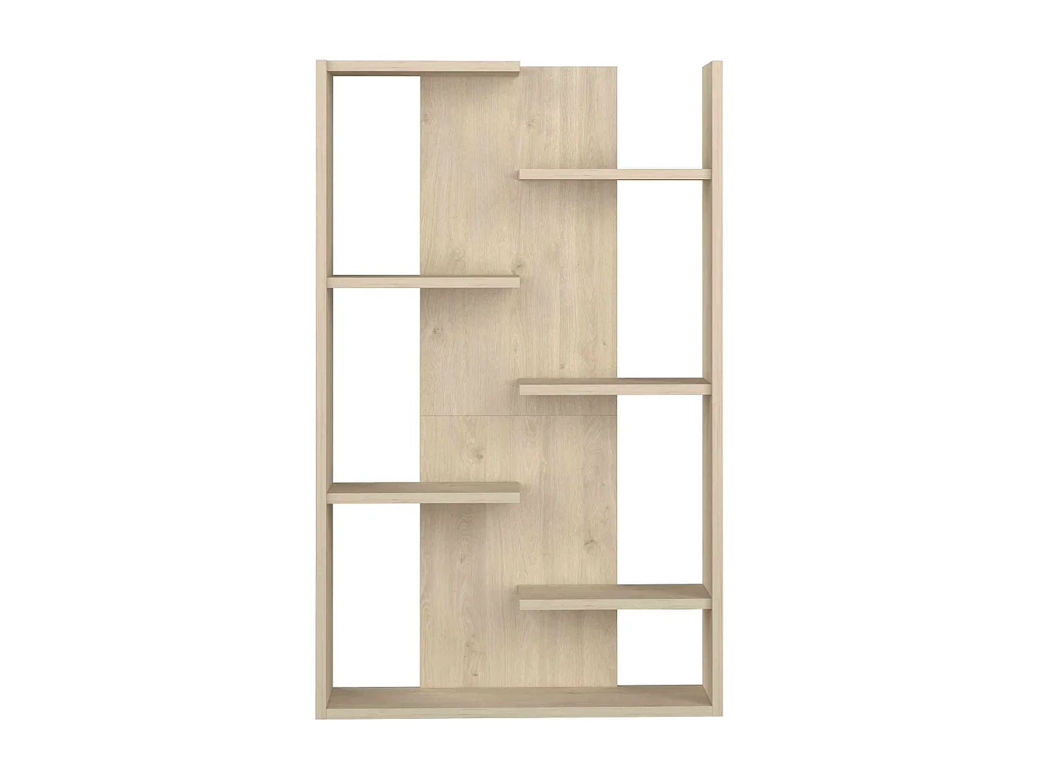 Bibliothèque 7 étagères en quinconce en bois imitation chêne clair - BI9045