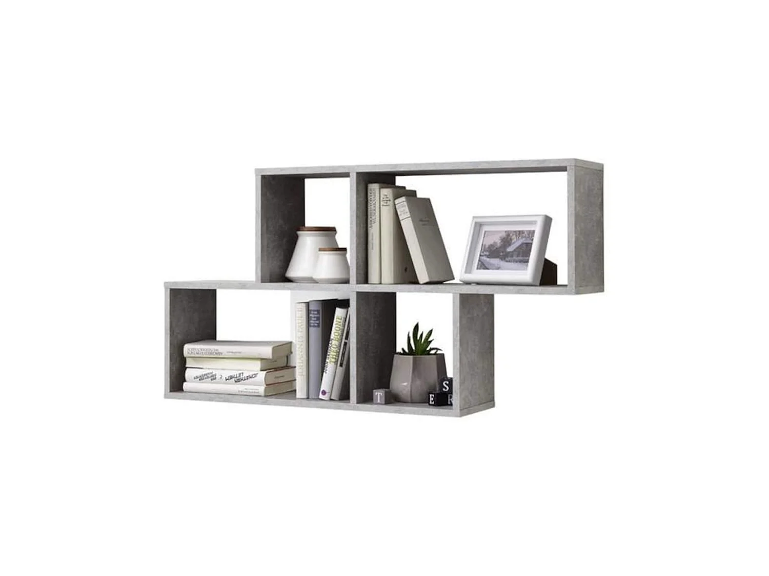 Etagère murale 4 cases en bois gris béton et blanc - ET13042-5