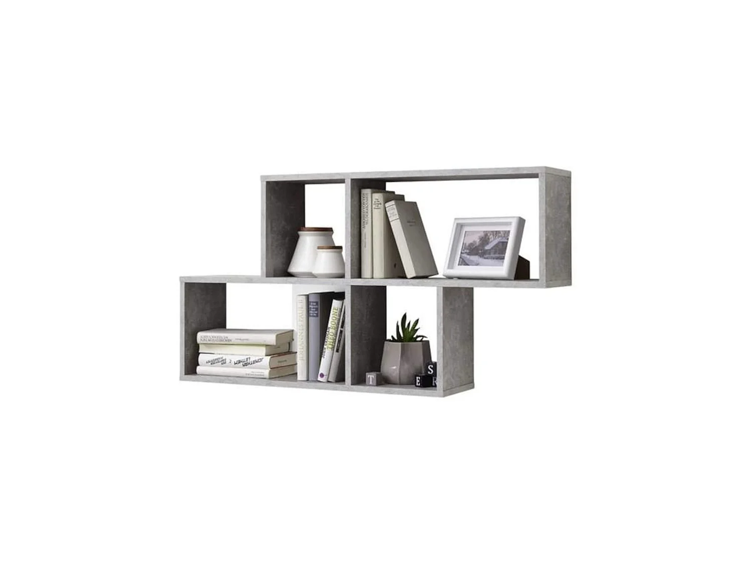 Etagère murale 4 cases en bois gris béton et blanc - ET13042-5