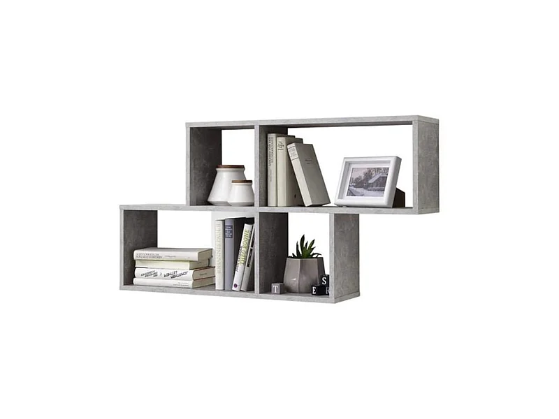 Etagère murale 4 cases en bois gris béton et blanc - ET13042-5