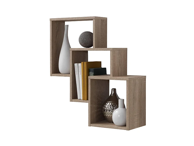 Etagère murale 3 compartiments en bois imitation chêne - ET13048-2