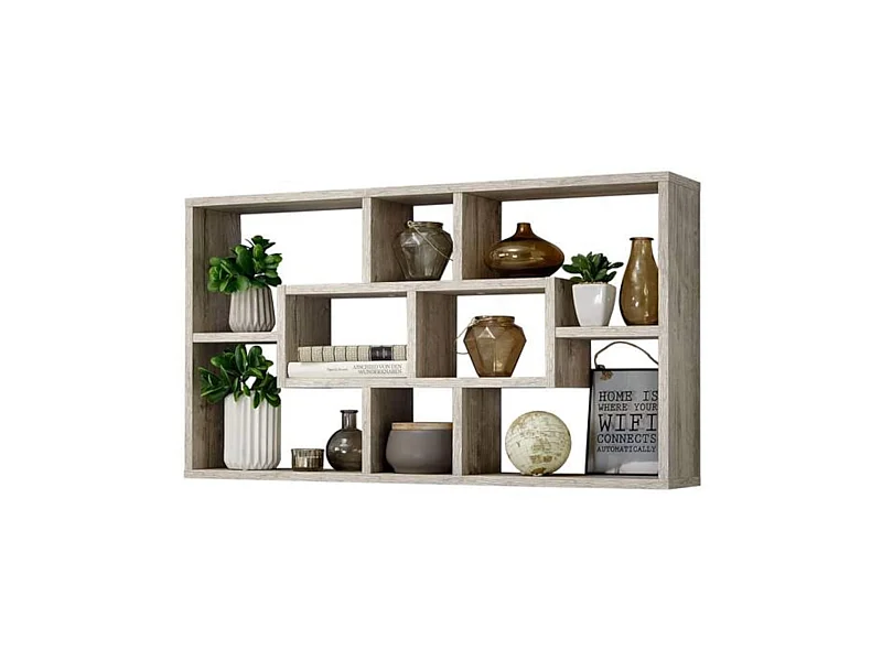 Etagère murale 8 compartiments en bois imitation chêne sable - ET13045-3