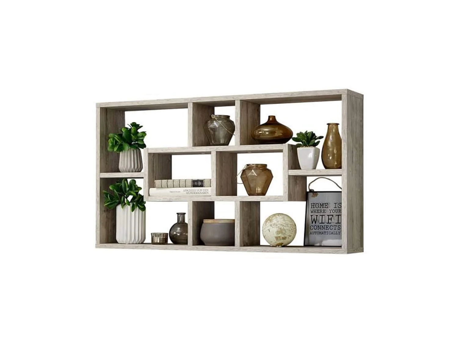 Etagère murale 8 compartiments en bois imitation chêne sable - ET13045-3