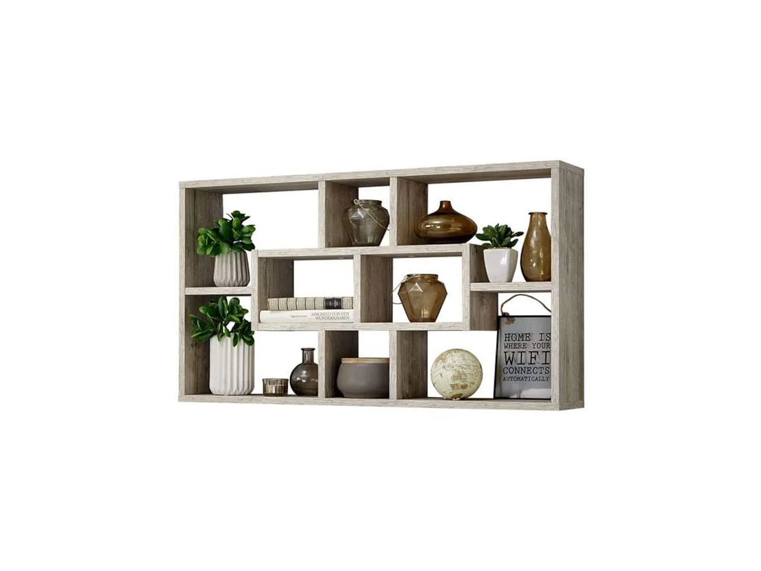 Etagère murale 8 compartiments en bois imitation chêne sable - ET13045-3