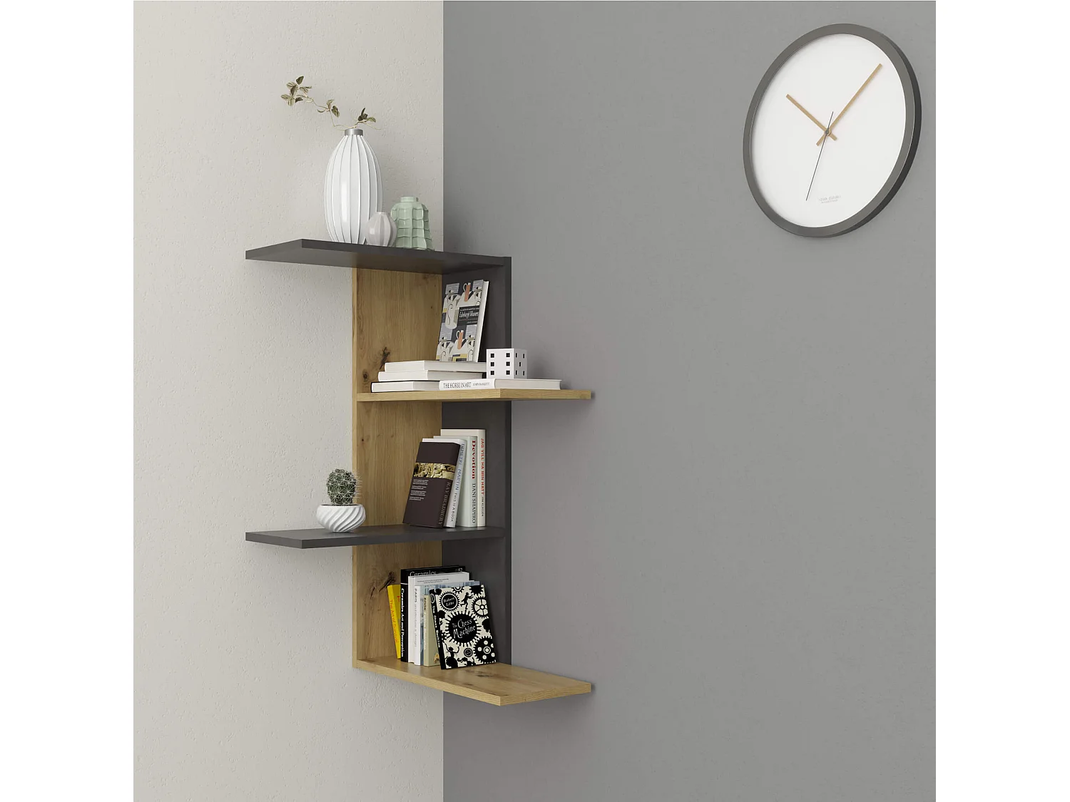 Etagère murale d'angle en bois imitation chêne artisan et matera - ET13038-1