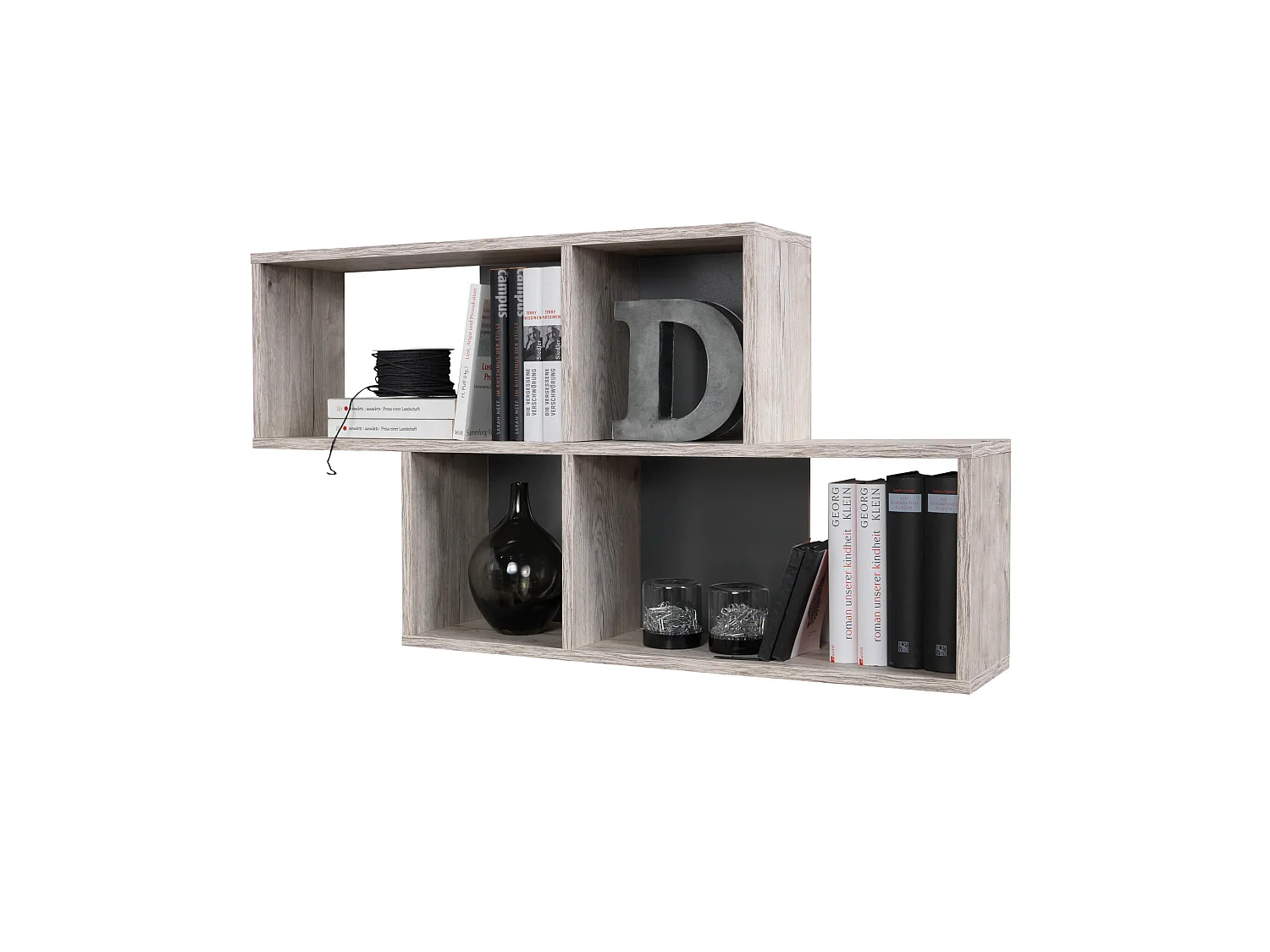 Etagère murale 4 cases en bois imitation chêne sable et anthracite - ET13042-4