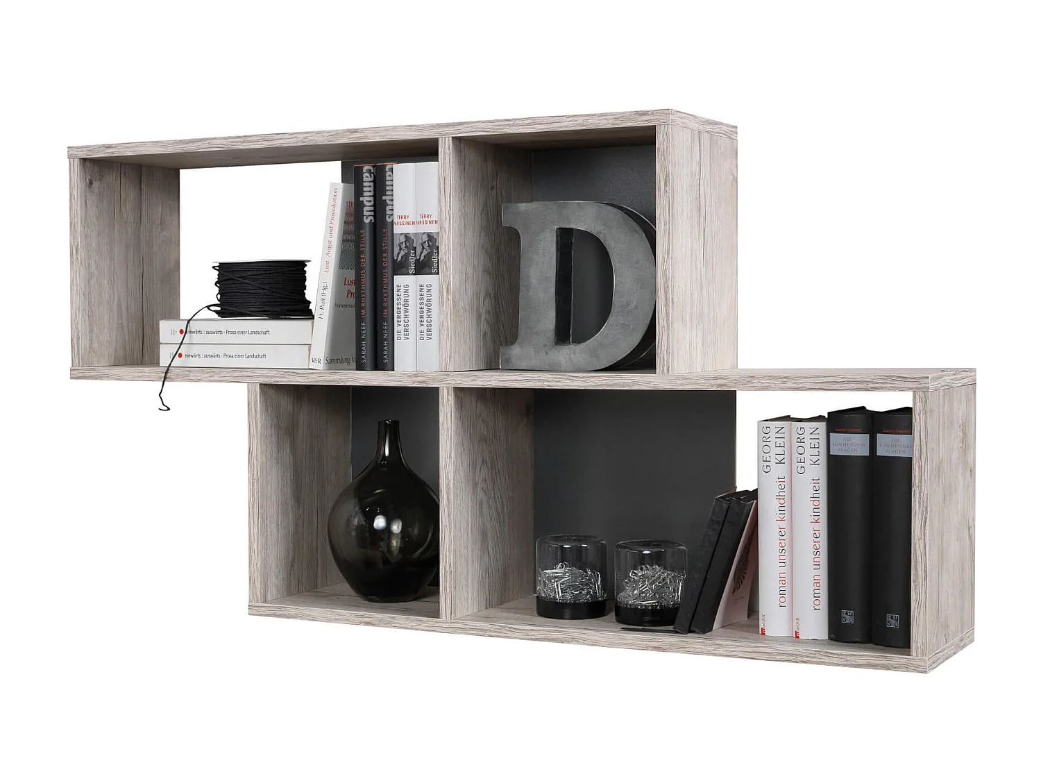 Etagère murale 4 cases en bois imitation chêne sable et anthracite - ET13042-4
