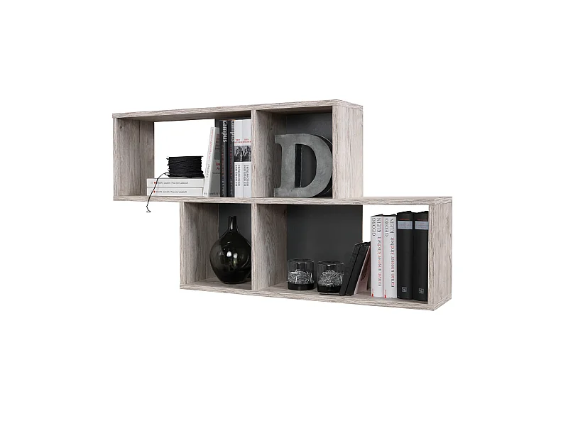 Etagère murale 4 cases en bois imitation chêne sable et anthracite - ET13042-4