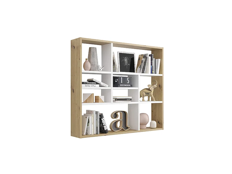Etagère murale à cases en bois chêne artisan et blanc brillant - ET13041-1