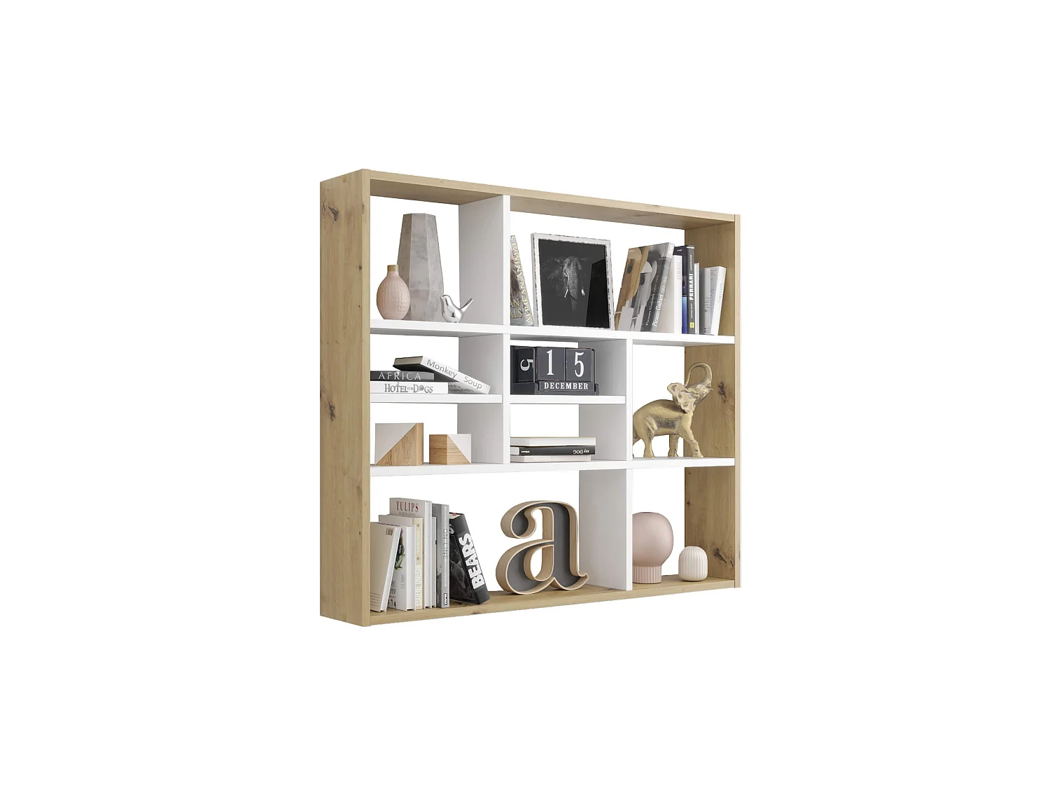 Etagère murale à cases en bois chêne artisan et blanc brillant - ET13041-1