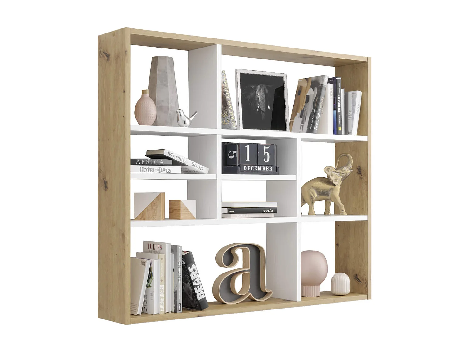 Etagère murale à cases en bois chêne artisan et blanc brillant - ET13041-1