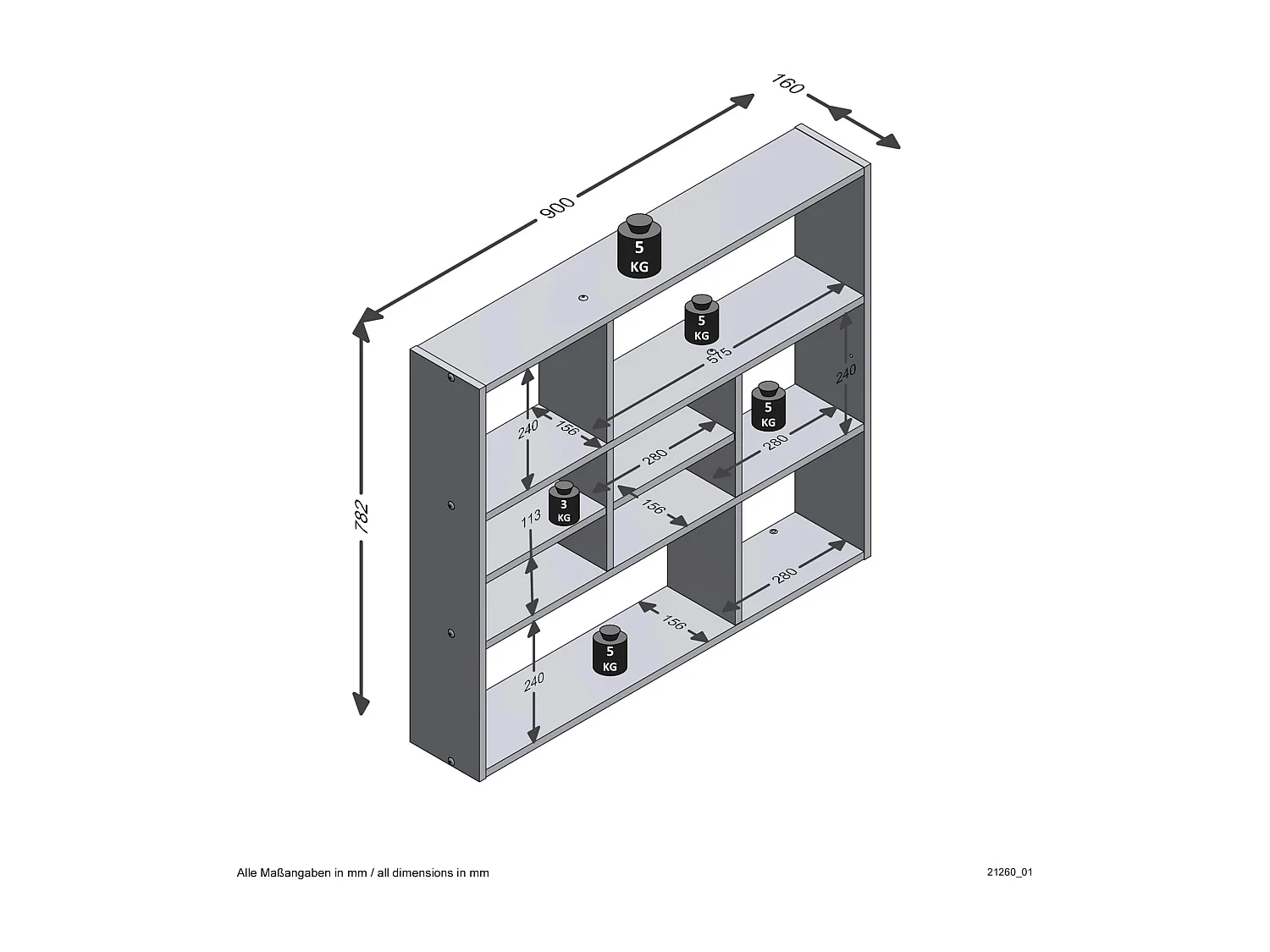 Etagère murale à cases en bois chêne artisan et blanc brillant - ET13041-1
