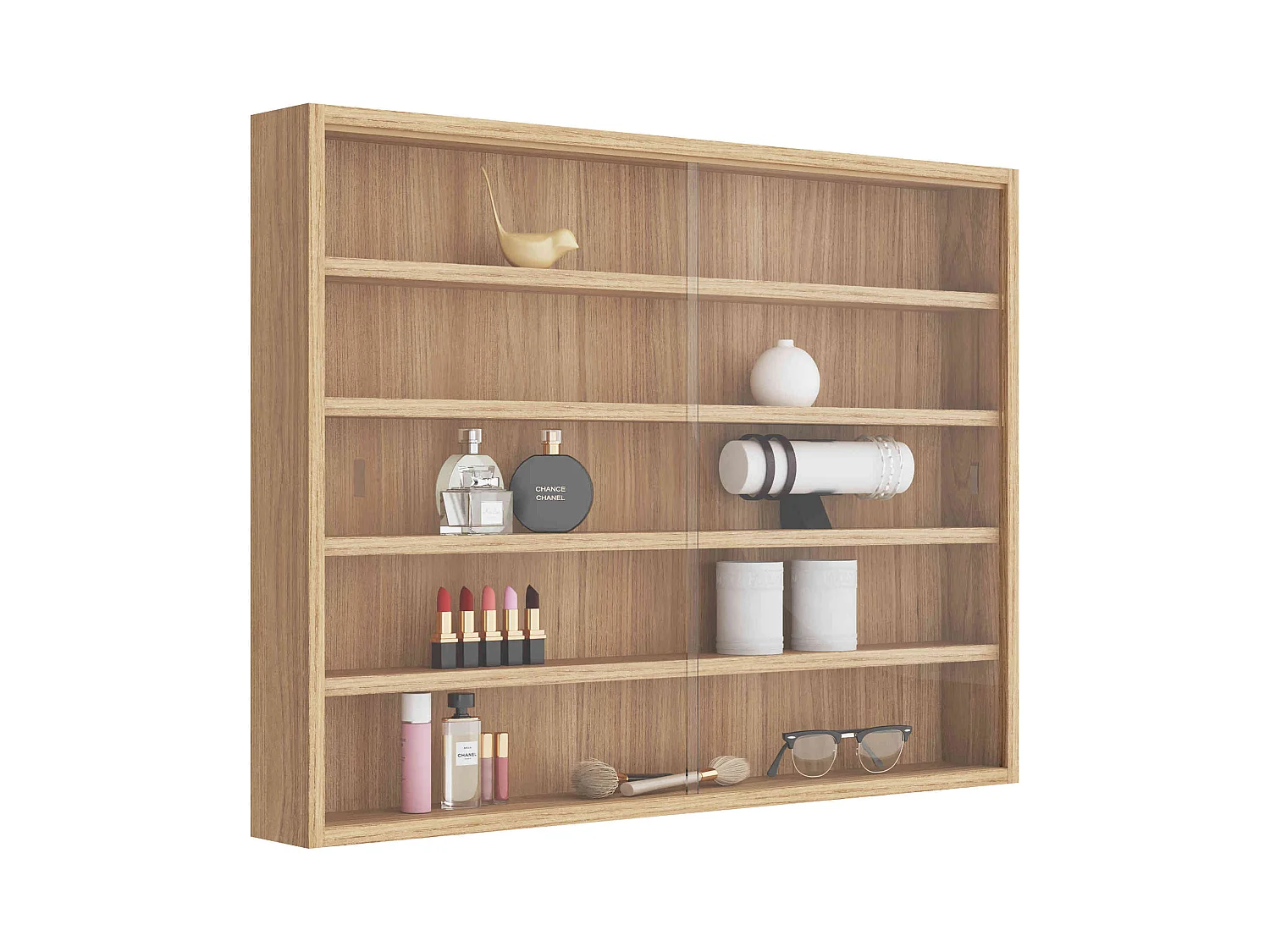 Etagère murale vitrée imitation hêtre - ET6040