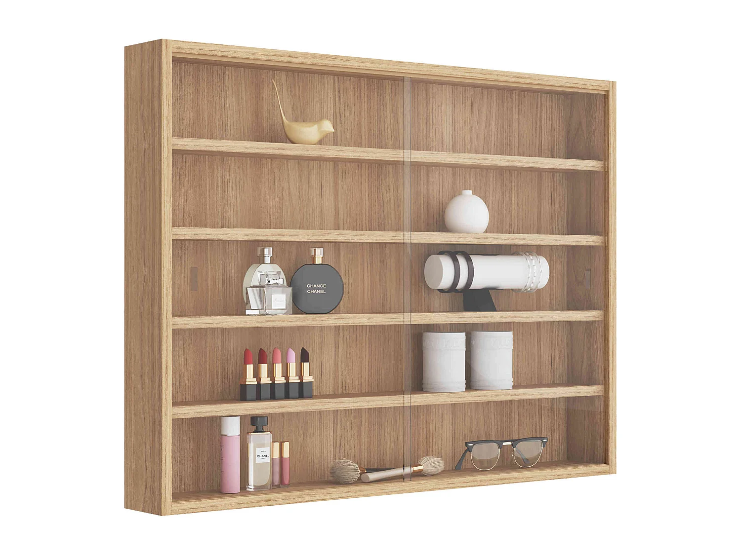 Etagère murale vitrée imitation hêtre - ET6040