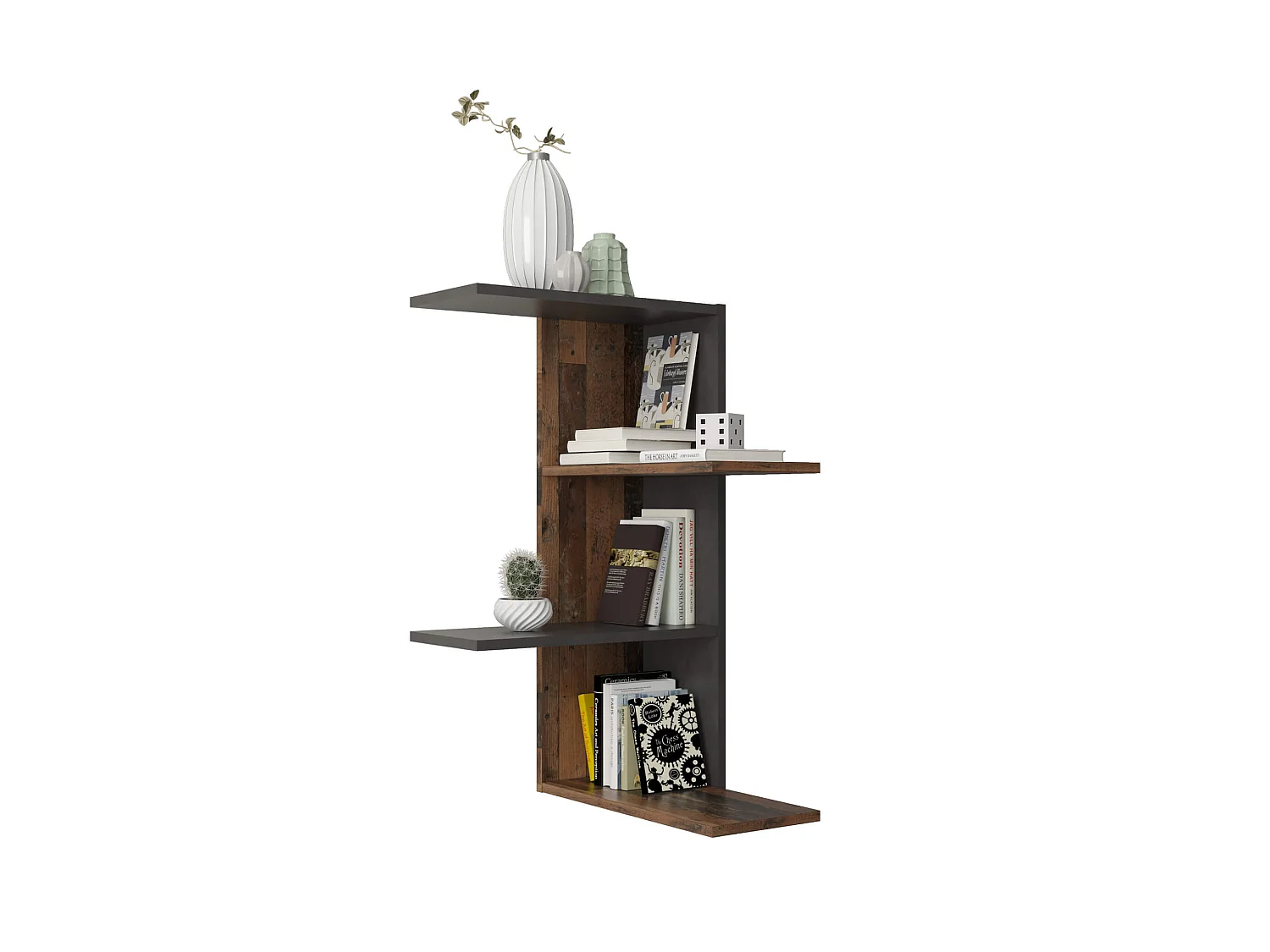 Etagère murale d'angle en bois old style foncé - ET13038-3
