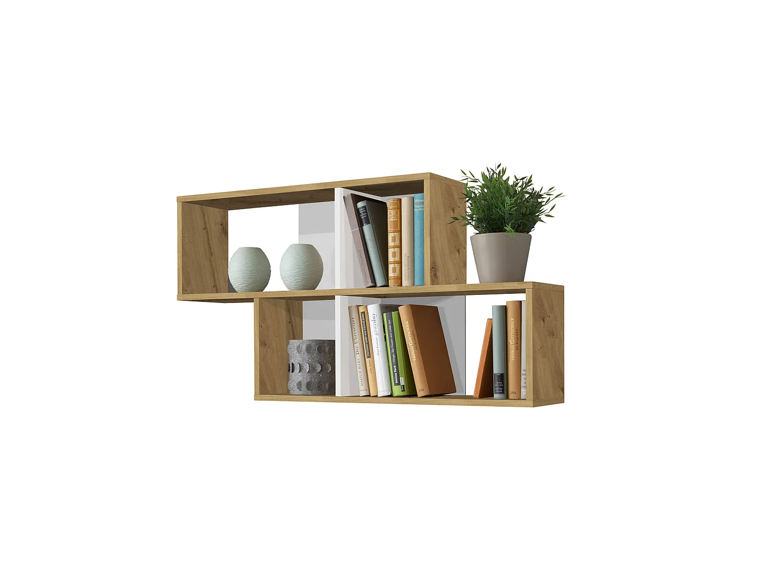 Etagère murale 4 cases en bois imitation chêne artisan et blanc - ET13042-1